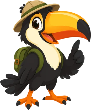 Tukan Kiki hebt den Flügel für einen Tipp